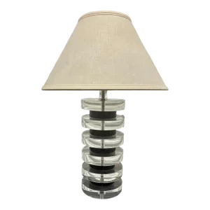 1980s Mid Century Monumental Stacked Lucite Lamp in the Style of Karl Springer Shade