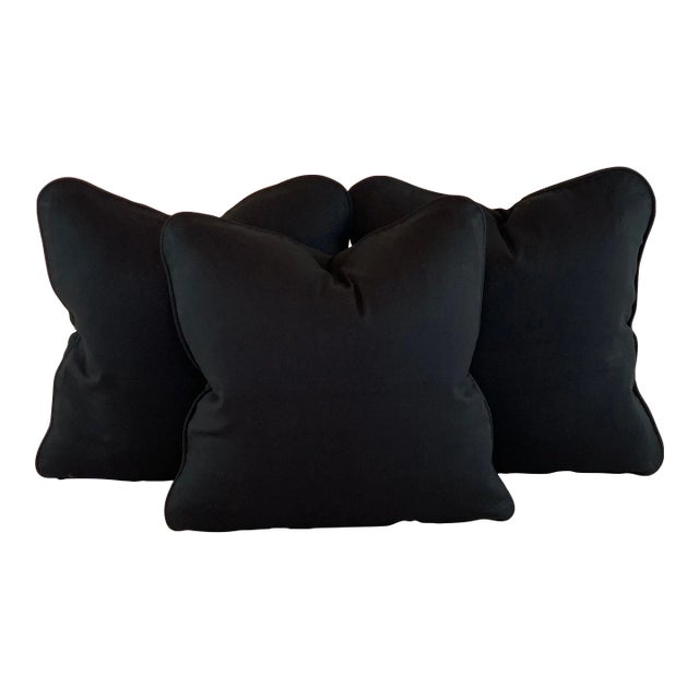Designer P Kaufmann Waverly Black Solid Cotton Pillow Covers- 3 Pieces For Sale