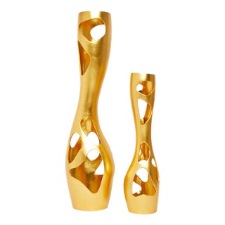 Bronze Gold Leaf Vases by Reda Amalou Design, Set of 2 For Sale
