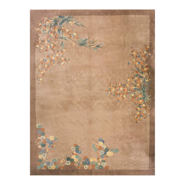 1920s Gray Cream Antique Walter Nichols Chinese Art Deco Rug Wool Carpet For Sale