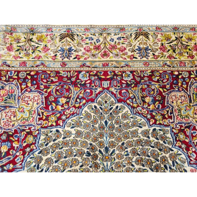 Vintage Persian Kerman Lavar Rug, Hand-Knotted Wool, Tree of Life Pattern, Ivory & Green, 7x10 For Sale - Image 14 of 16