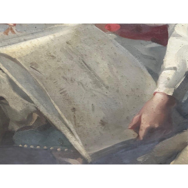 Oil Portrait of a Girl in Red & White Dress Reading Story, Circa 1914 — Signed by David Alison r.s.a. (Scottish, 1882–1955) Gilt Framed For Sale - Image 13 of 18