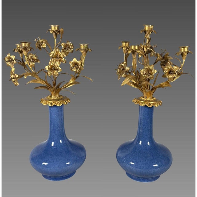 Pair of Louis XV style floral candelabra, Napoleon III period For Sale