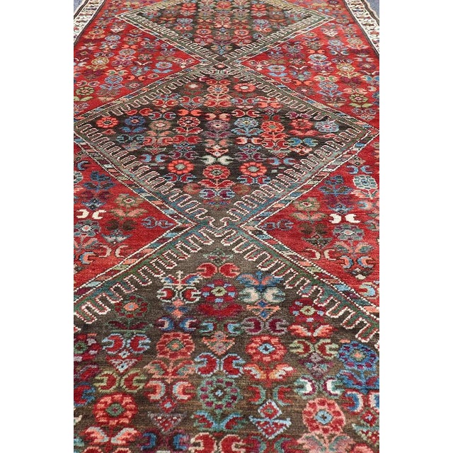 Red Antique Caucasian Karabagh Runner With Bold Diamond Medallion on Rich Red Field 3'9 X 8'9 For Sale - Image 8 of 13