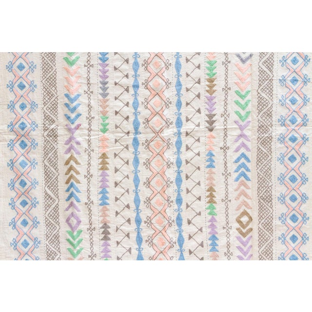 Tribal Pastel Rainbow Hand-Stitched Cotton Tribal Kantha Throw For Sale - Image 3 of 8