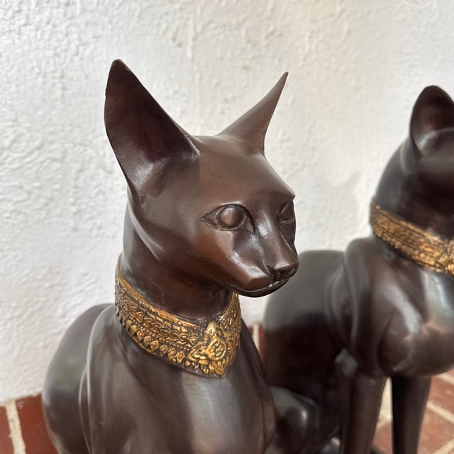 1970s Pair of Bronze Egyptian Bastet Cat Sculptures by A.Tiot For Sale - Image 4 of 10
