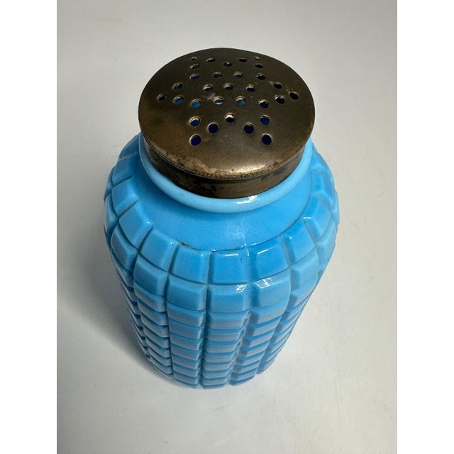 Antique Atterbury Opaque Blue Waffle Pattern Sugar Shaker, c. 1880 For Sale - Image 4 of 10