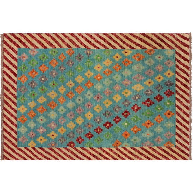 Contemporary Balochi Blue/Beige Wool Rug - 4'0''x5'10'' For Sale - Image 10 of 11