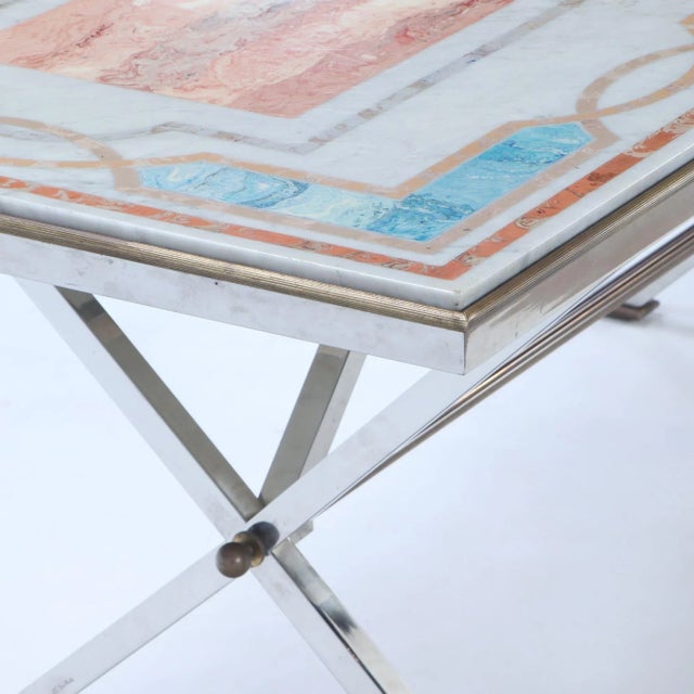 Rare Marble Top Table on Chrome Base Signed Jean Charles for Maison Charles C 1970 For Sale In Philadelphia - Image 6 of 9