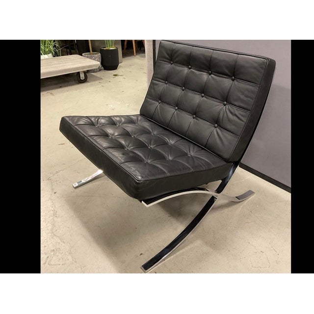 Textile Mid 20th Century In the Style of Ludwig Mies Van Der Rohe for Knoll - A Pair of Barcelona-Style Black and Chrome Chairs For Sale - Image 7 of 11