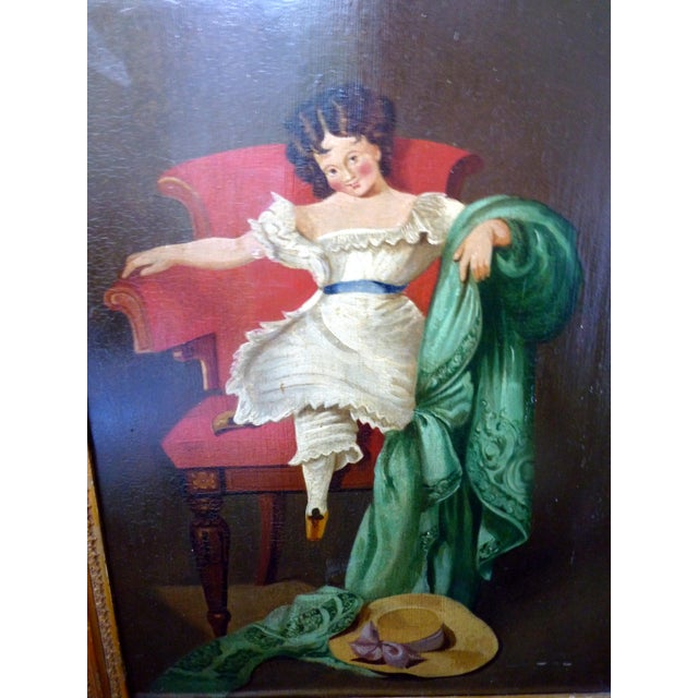 Directly from a German fine arts auction, this charming antique oil on board painting dates to the Biedermeier period,...