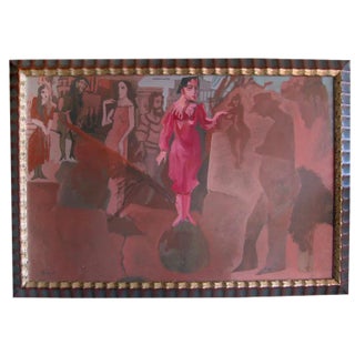 Vintage Harvey Parks Theatrical Acrylic Painting Custom Framed 1984,PInk's, Charcoal, Red, Brown For Sale