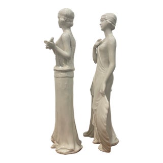 Pair of Unsigned Art Deco Porcelain French Woman Figurine For Sale