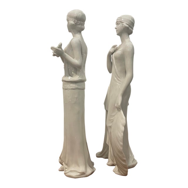 Pair of Unsigned Art Deco Porcelain French Woman Figurine For Sale