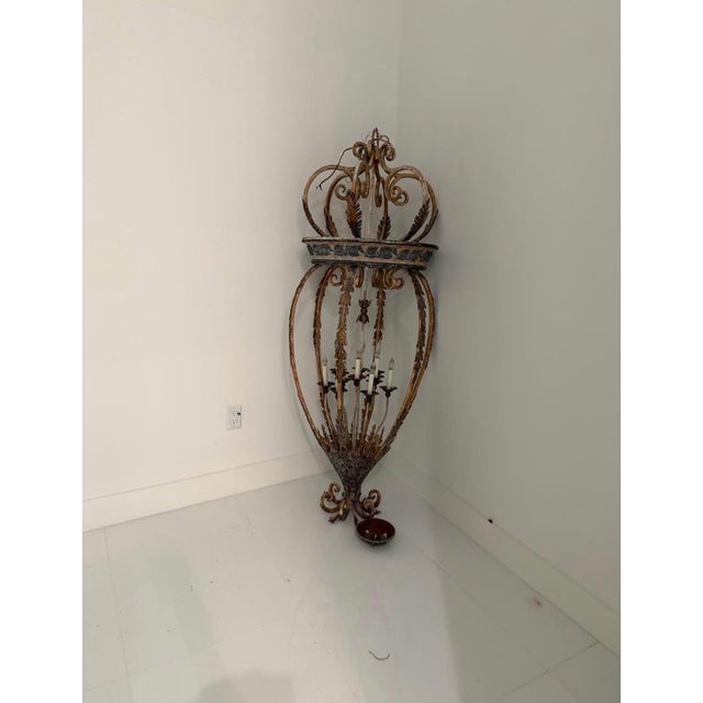 1980s Monumental Spanish Revival Hand-Forged Iron 10-Light Entryway Chandelier For Sale - Image 4 of 8