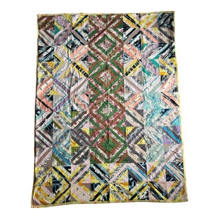 Vintage Cotton Patchwork Quilt Queen Size Flannel Backing 88” X 62” For Sale