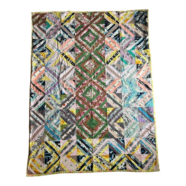 Vintage Cotton Patchwork Quilt Queen Size Flannel Backing 88” X 62” For Sale