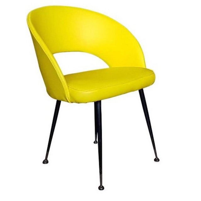 Vintage Yellow Faux Leather Armchairs with Brass Legs, 1950s, Set of 2 For Sale - Image 3 of 5