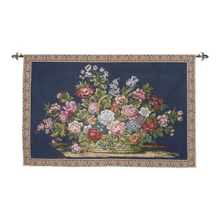 Floral Basket Dark Loom Woven Tapestry - 96 X 147 Cm (3'2" X 4'10") - Requires Rod Size 4 For Sale