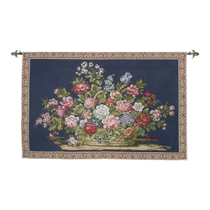 Floral Basket Dark Loom Woven Tapestry - 96 X 147 Cm (3'2" X 4'10") - Requires Rod Size 4