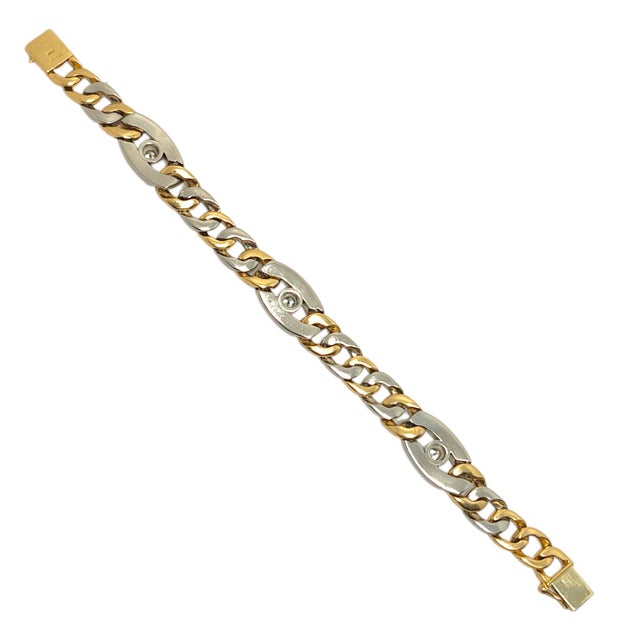 Late 20th Century Late 20th Century Large 18k Yellow Gold & Platinum Curb Link Diamond Bracelet For Sale - Image 5 of 9