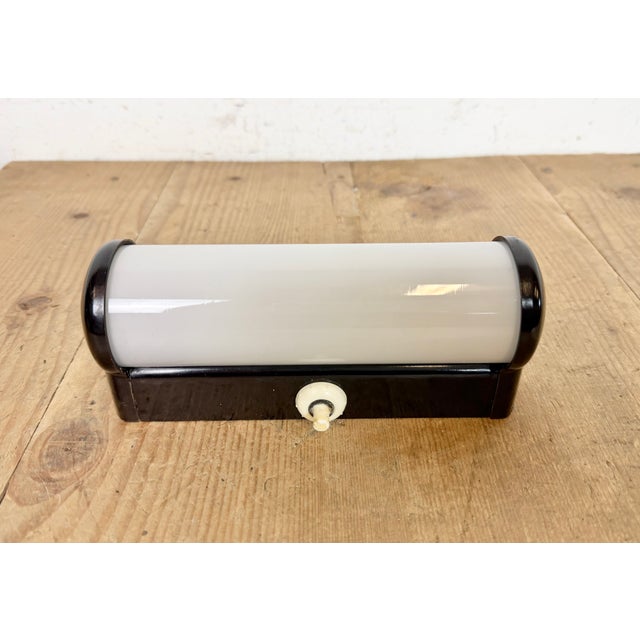 1950s Industrial Brown Bakelite Wall Light with Milk Glass Shade from Elektrosvit, 1950s For Sale - Image 5 of 12