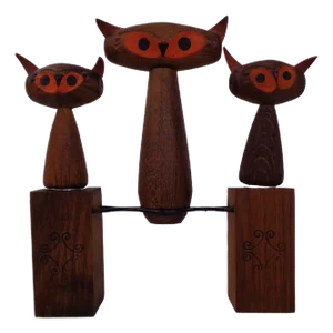 Oak Cat Corkscrew Bottle Opener and Cork, 1960s