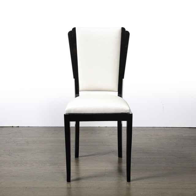 Set of 6 Art Deco Skyscraper Black Lacquer & Off White Upholstery Dining Chairs For Sale - Image 4 of 16