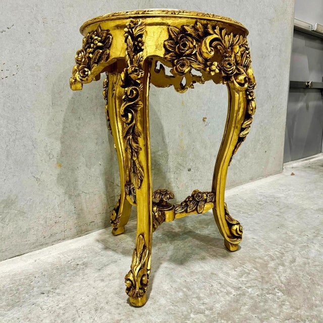 Gold Side Table Marble Topped French Style For Sale - Image 8 of 9