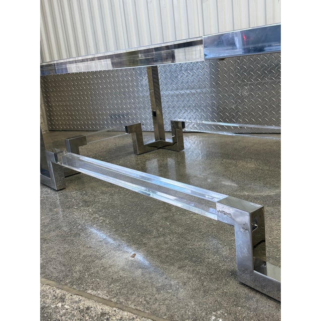 1990s Horchow Shanna Acrylic Glass Top Chrome Modern Coffee Table For Sale - Image 5 of 12