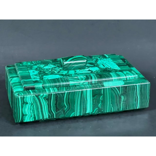 Late 20th Century Late 20th Century Carved Malachite Stone Jewelry Box For Sale - Image 5 of 11