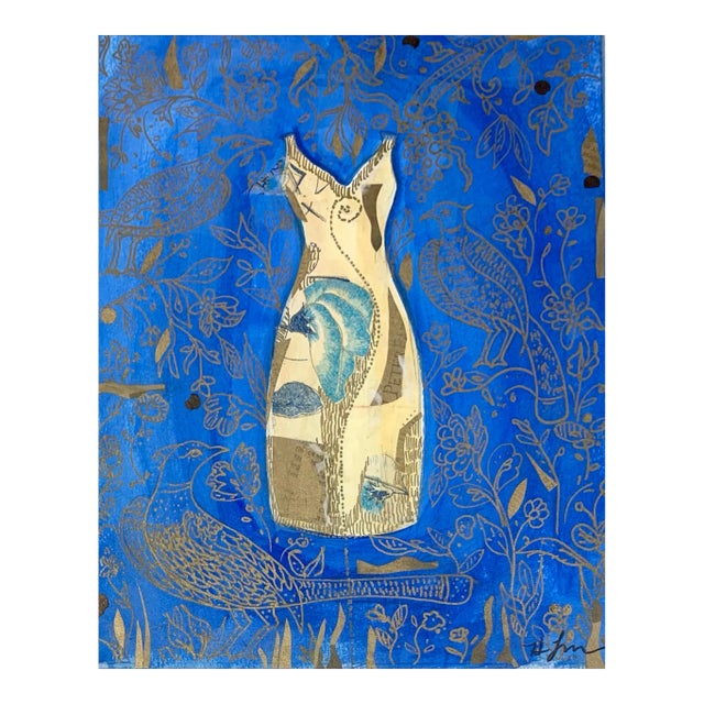 Blue Dress, Collage on Board Framed For Sale