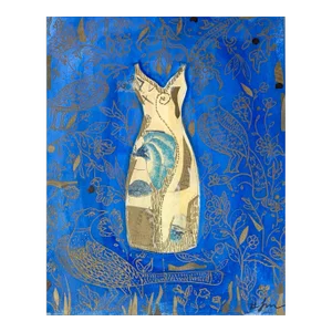 Blue Dress, Collage on Board Framed