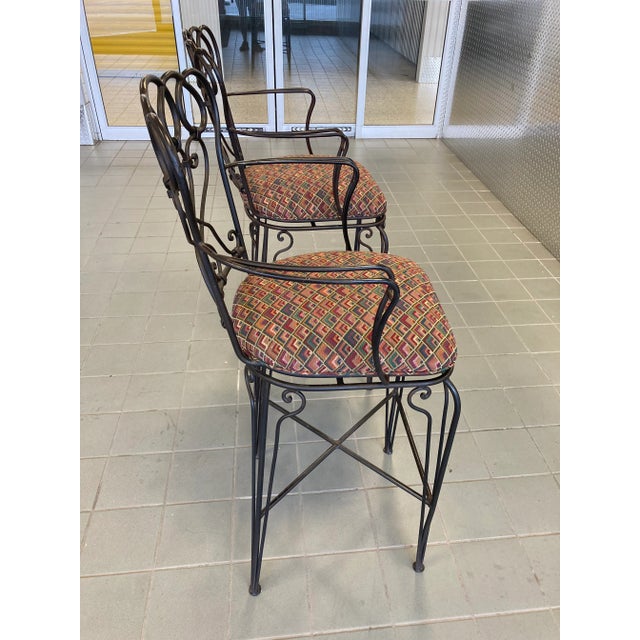 Ethan Allen Late 20th Century Ethan Allen Wrought Iron Bar Height Counter Stools - a Pair For Sale - Image 4 of 12
