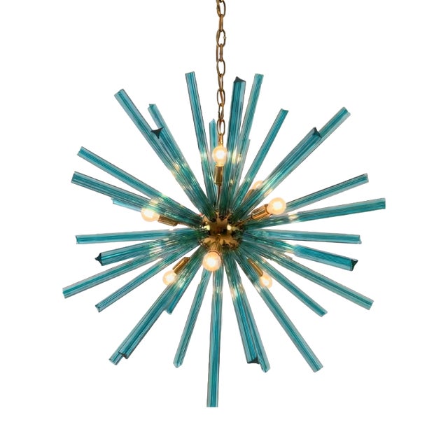 Turquoise Crystal and Gilt Sputnik Trihedral Lamp, 1960s For Sale