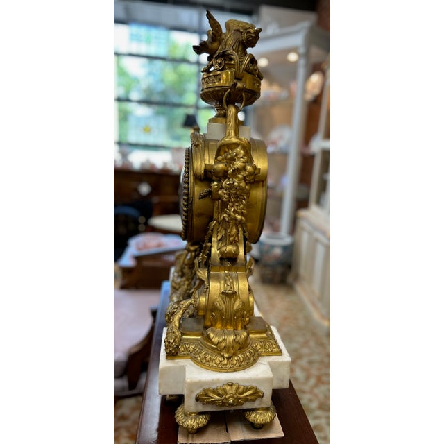 Gilt Bronze & Marble Louis XVI Style Mantel Clock For Sale - Image 6 of 7
