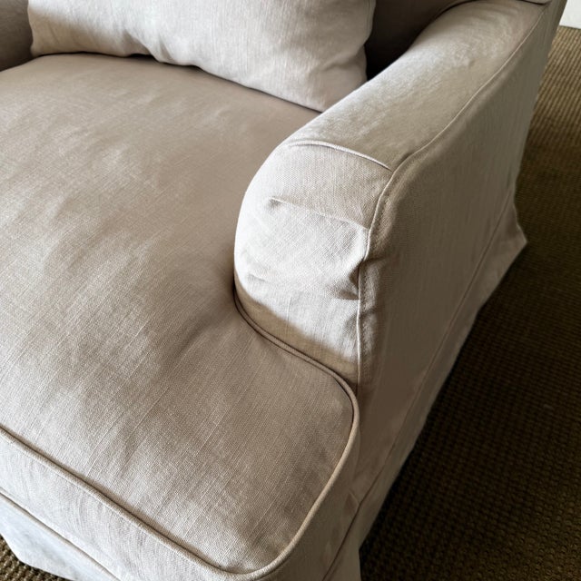 Greige Bruce Chair - Belgian Inspired Roll Slip Covered in 100% Linen For Sale - Image 8 of 15