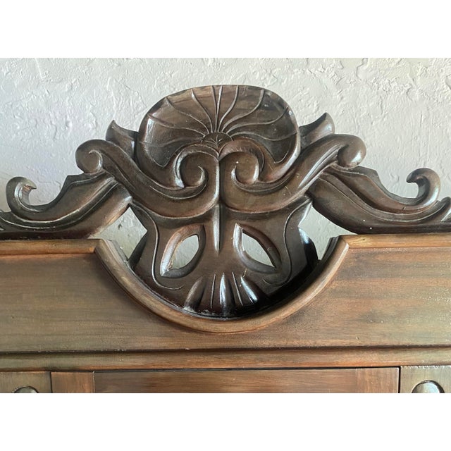 Vintage Solid Mahogany Spanish Colonial Cabinet For Sale - Image 4 of 6