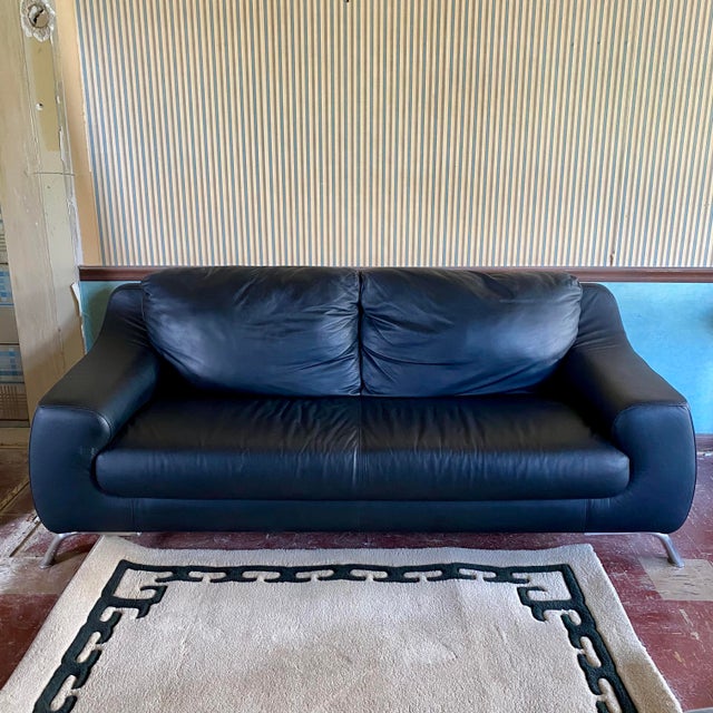 Nicoletti Black Leather Modern Couch For Sale - Image 14 of 16