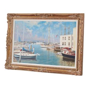 Mid 20th Century Signed Oil on Board by Kenneth Raymond Denton (British; 1932–2024) | 'The Harbour at Newport, Ri'