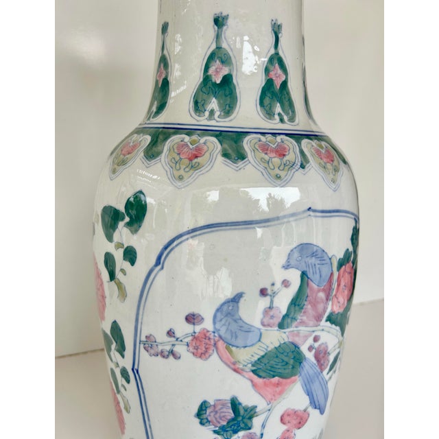 Ceramic Mid 20th Century Peacock Floral Chinoiserie Floor Vase For Sale - Image 7 of 10
