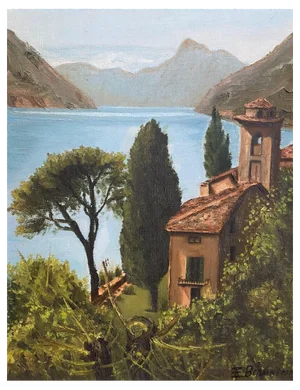E. Bernasconi, Monte San Salvatore Lugano, Oil on Canvas