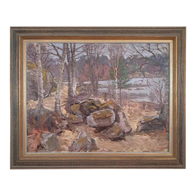 1971 Mid Century Swedish Expressionist Landscape "Tidig Vårdag" by Gunnar Svensson For Sale
