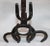 These folky handmade horse shoe andirons are in good condition and are very sturdy and heavy. Wonderful western Folk Art.