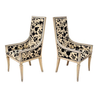 Mid-20th C. French Directoire Style Velvet & Silver Leaf Armchairs For Sale