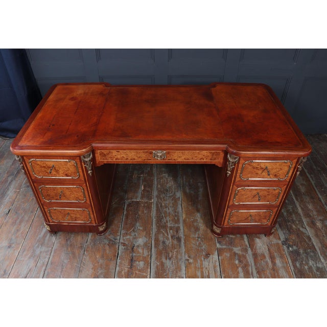 French Burr Walnut Pedestal Desk with Gilt Bronze Ormolu Mounts, 1880s For Sale - Image 11 of 18