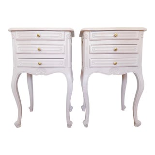 French Provincial Bedside Tables Painted Antique Rose For Sale