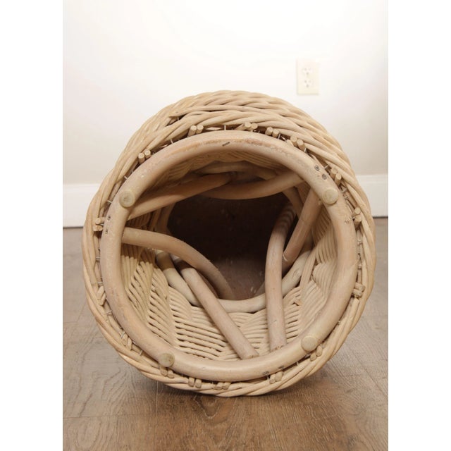 Quality Vintage Round Wicker Rattan Glass Top Side Table For Sale - Image 12 of 13