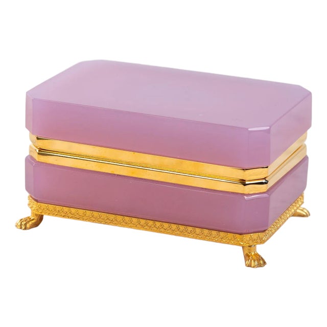 Antique Pink Opaline Rectangular Box With Brass Mounts, France 1890s For Sale