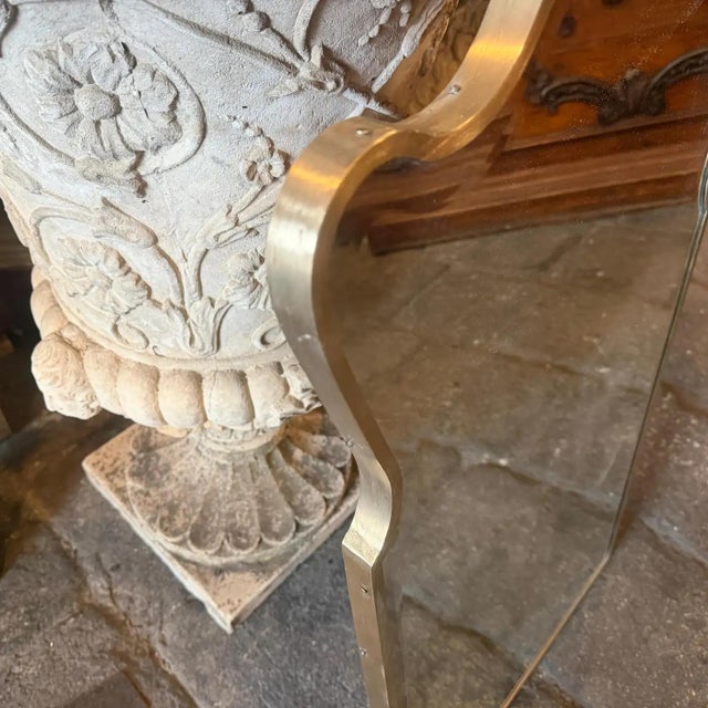 1950s Gio Ponti Style Mid-Century Modern Solid Brass Well Shaped Wall Mirror For Sale - Image 11 of 14